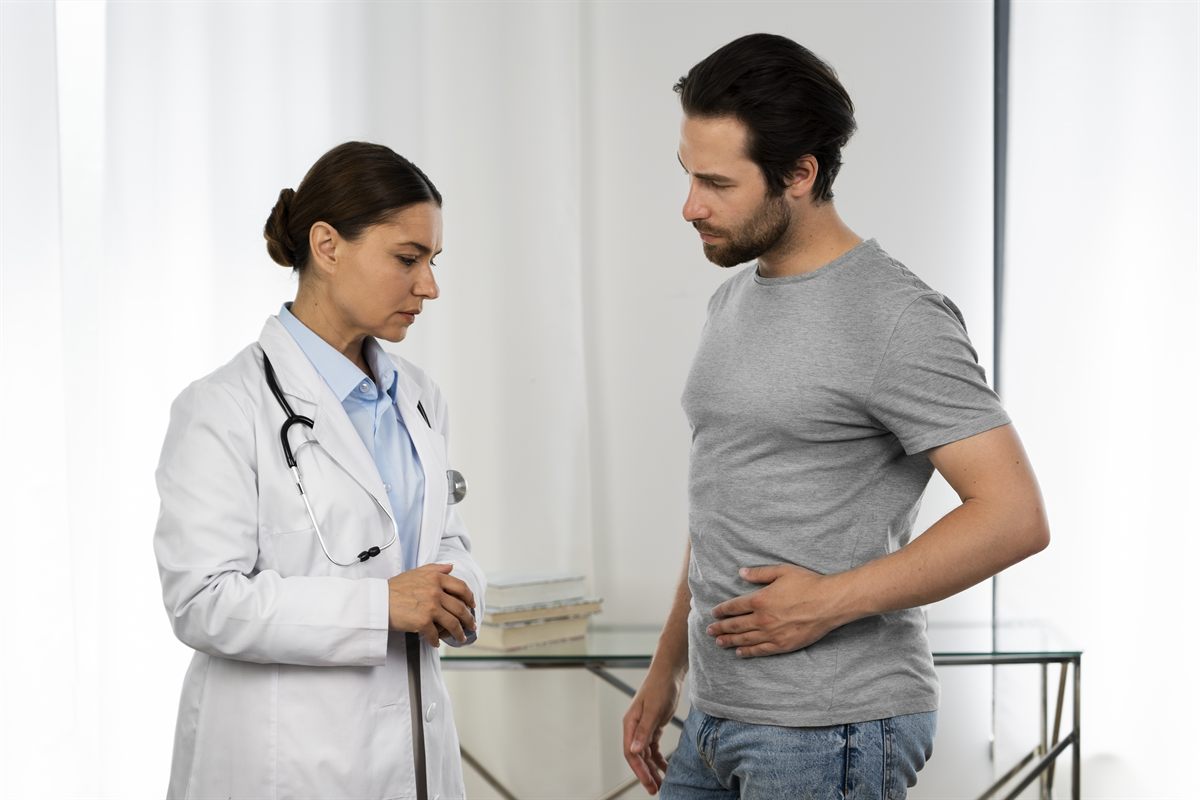 Patient consulting a gastroenterologist